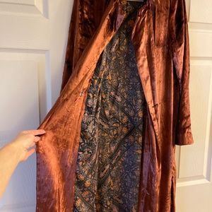 Free People Sienna Velvet Duster Coat Jacket Rose Red Burgundy Medium NEW